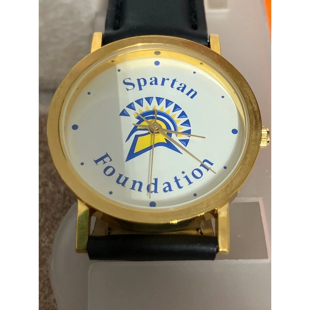 Europa Spartan Foundation Watch Gold Tone Black Band Blue Pill Case New